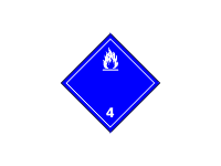 BZ04.3b - ADR č.4.3 - Nebezpečí vyvíjení hořlavého plynu při styku s vodou (modrý podklad, bílý tisk) 