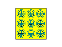 DT012b - Znak ochranné uzemnění v kruhu - arch 90ks  (průměr 20mm - žlutý podklad, zelený tisk) 